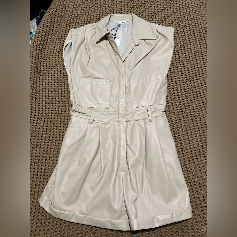 GREY LAB Cream Leather-Look Sleeveless Romper